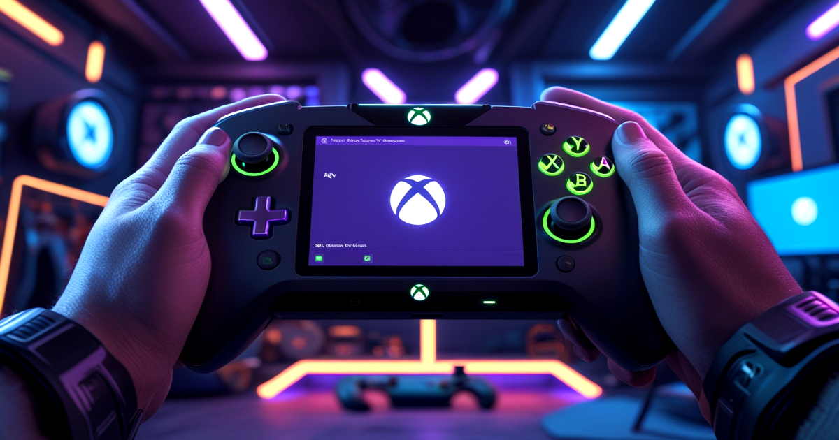 ROG Xbox Ally handheld gaming console showing Xbox UI on display
